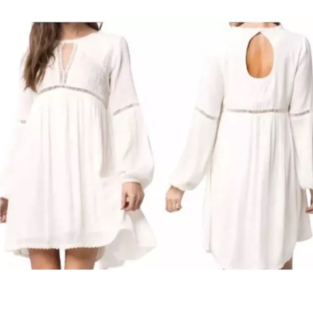 Patrons of Peace White Dress M Lace Crochet Boho Festival Cutouts
